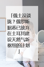 俄土没谈拢？俄罗斯据悉已放弃在土耳其建设天然气新枢纽的计划